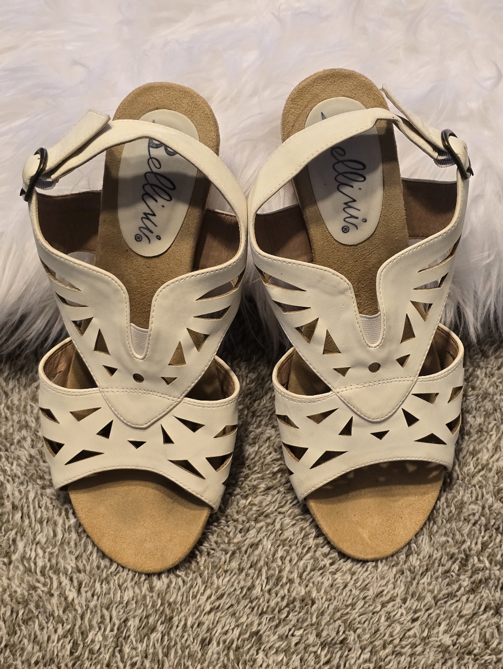 Bellini Cream Cutout Wedge Sandals - Women's